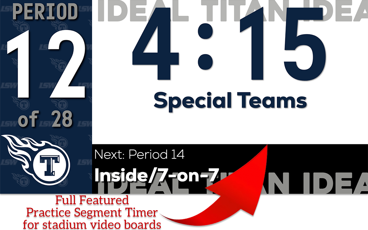 Practice segment timer for stadium video board